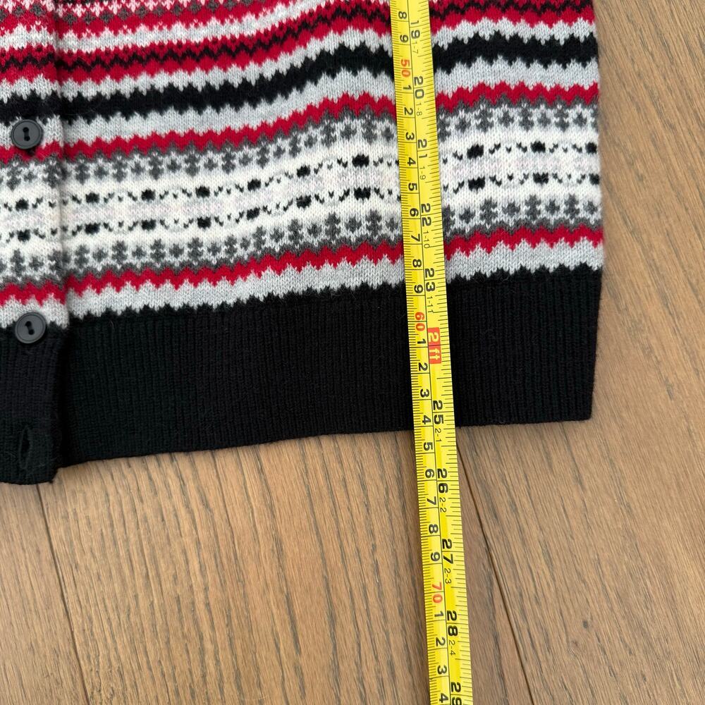 Talbots‎ Fair Isle Nordic Button Up Cardigan Red Black White Large Lambswool - Picture 7 of 7